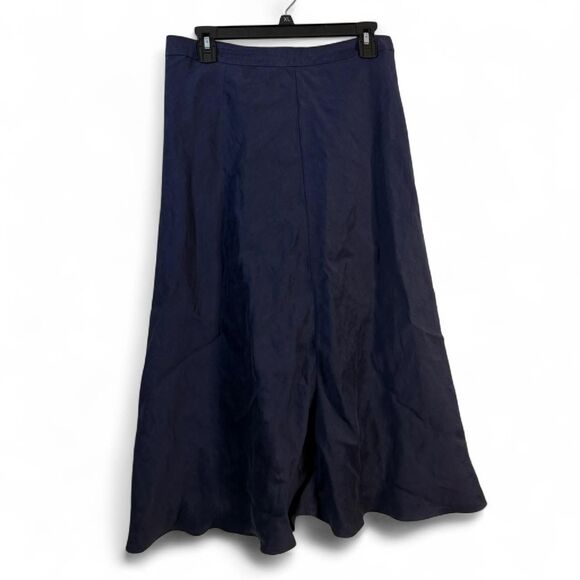 H by Halston US 12 navy blue Linen Blend midi skirt - NEW - Picture 2 of 9